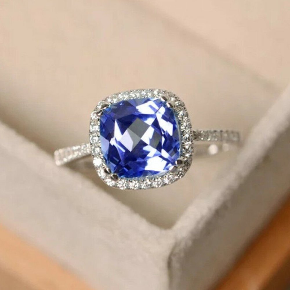 Elegant 925 Silver Rings Blue Sapphire Ring New - Picture 3 of 6